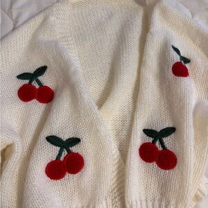 Cherry Embroidered White Sweater